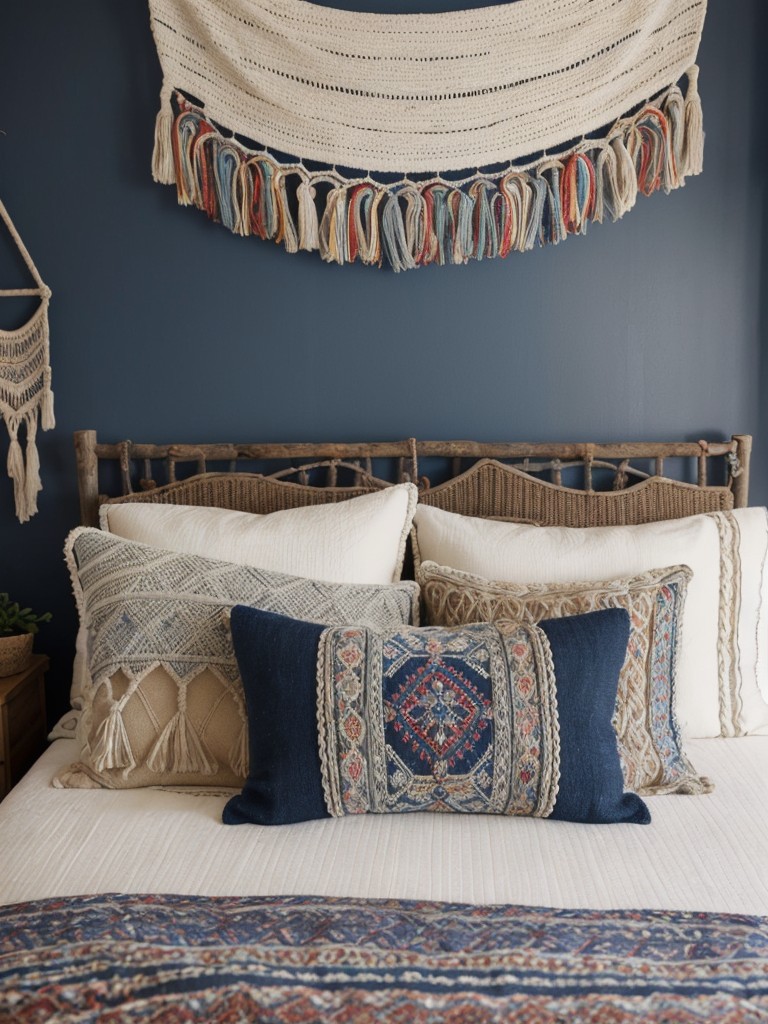 Boho Chic Bliss: Transform your Bedroom with Vibrant Navy Decor!