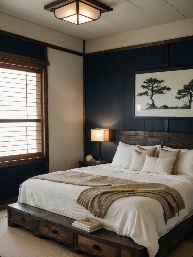 Navy Bedroom Retreat: Embrace Serenity with Japanese-inspired Decor