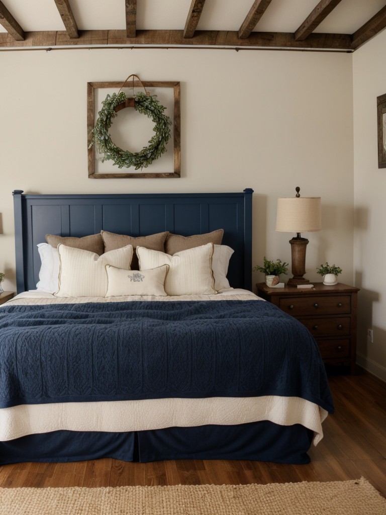 Cozy Apartment Retreat: Rustic Navy Bedroom Vibes