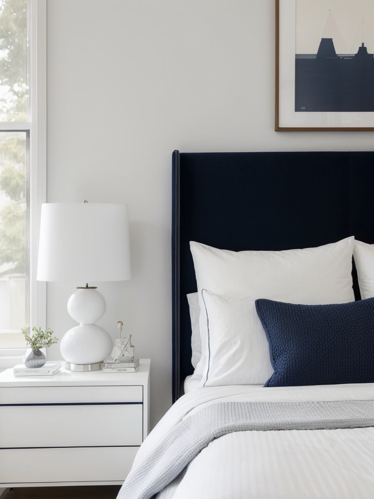 Navy & White Bedroom: Minimalist Haven with Clean Lines