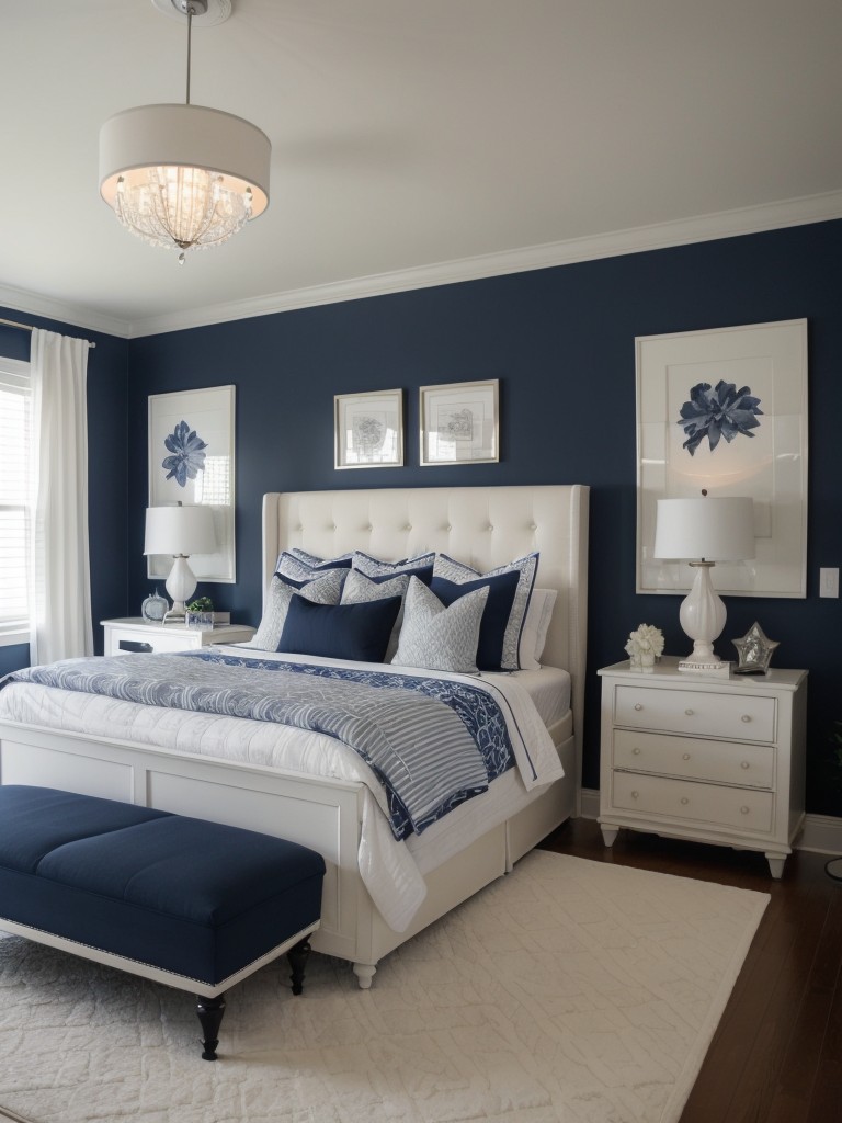 Artistic Navy & White Bedroom Decor: Add Creative Flair to Your Apartment!