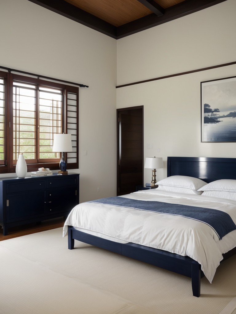 Stylish Navy & White Apartment Bedroom with a Touch of Twist!