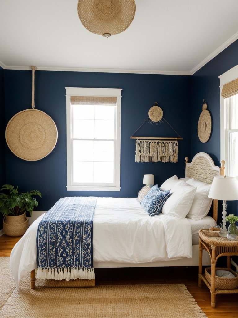 Boho Vibes: Stylish Navy and White Apartment Decor