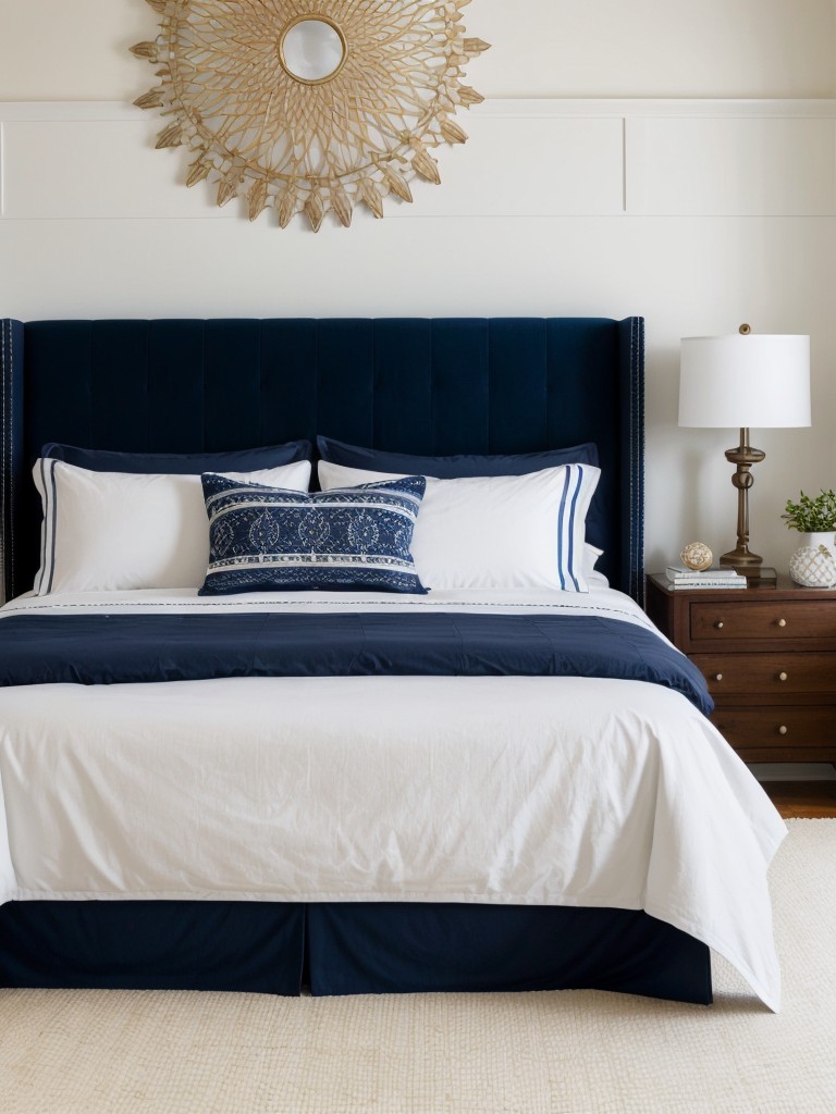 Cozy Modern: Stylish apartment decor in navy and white