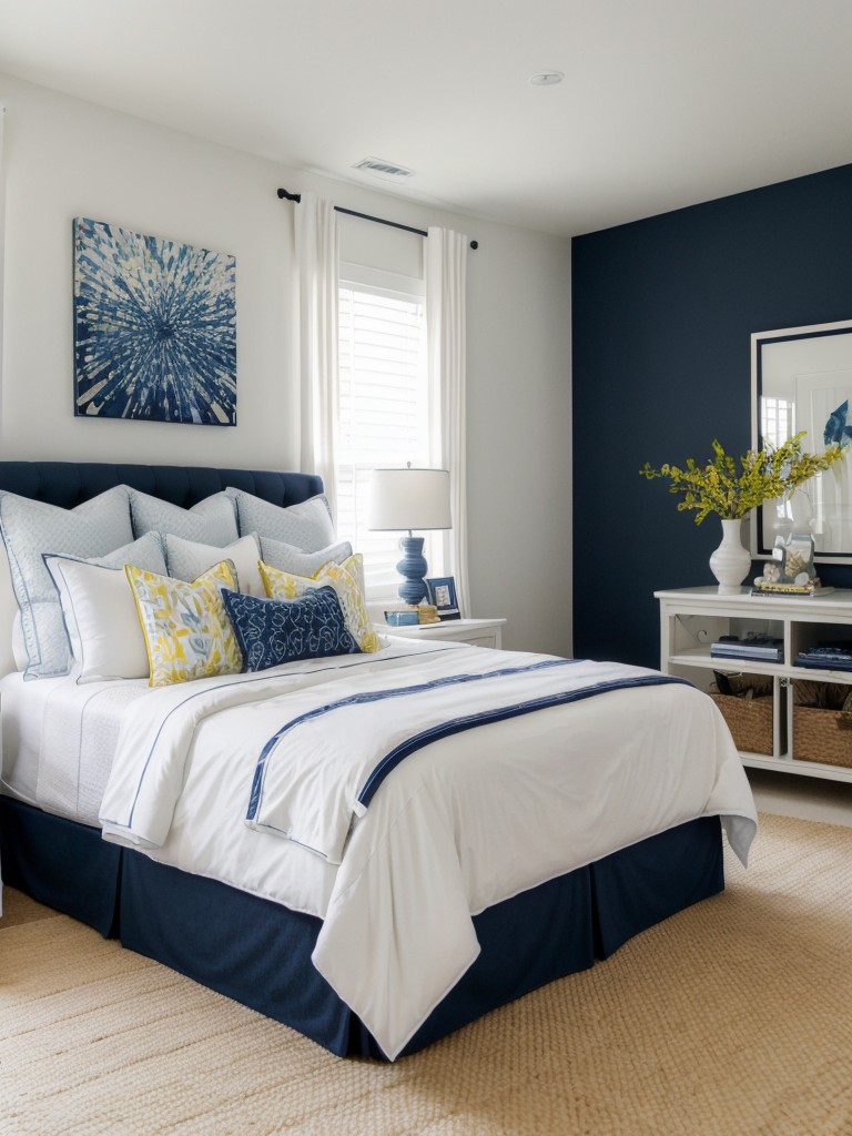 Vibrant Navy & White Bedroom Decor: Add Life to Your Space!