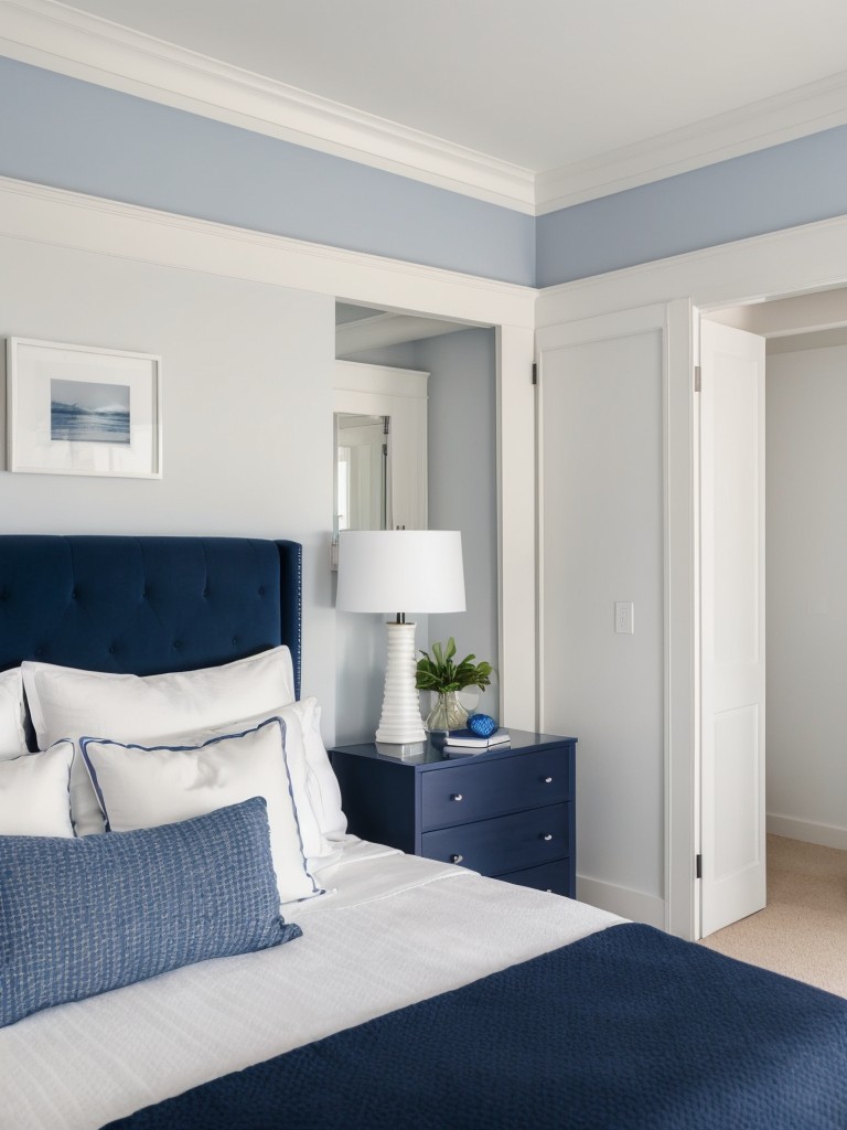 Navy & White: Fresh Apartment Bedroom with a Pop!