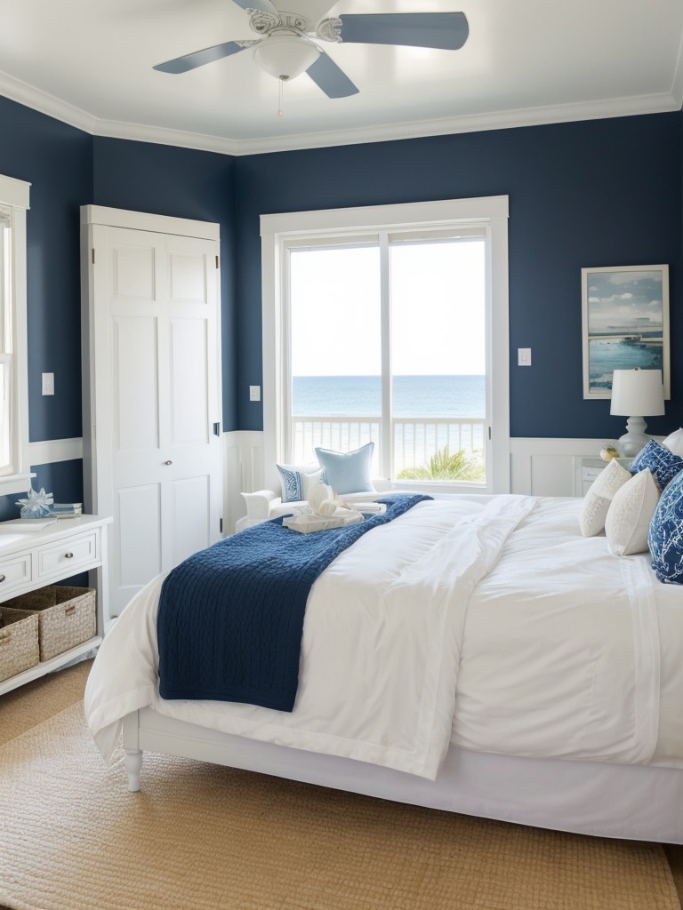 Coastal Chic: Navy and White Bedroom Decor for a beachside retreat.