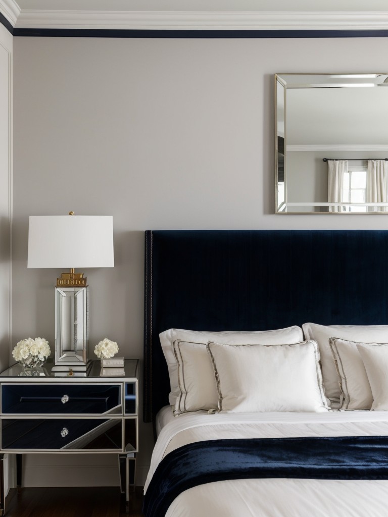 Chic Navy & White Bedroom: Hollywood Regency Vibes