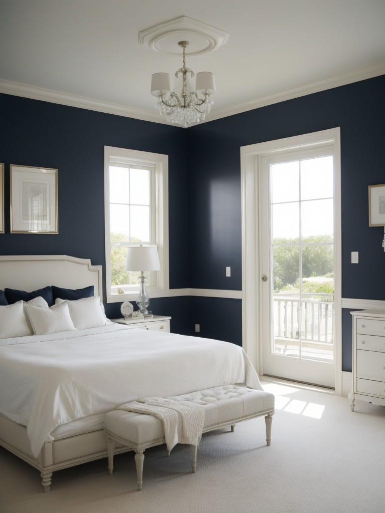 Chic Navy & White Bedroom: Effortlessly Elegant Apartment Inspiration