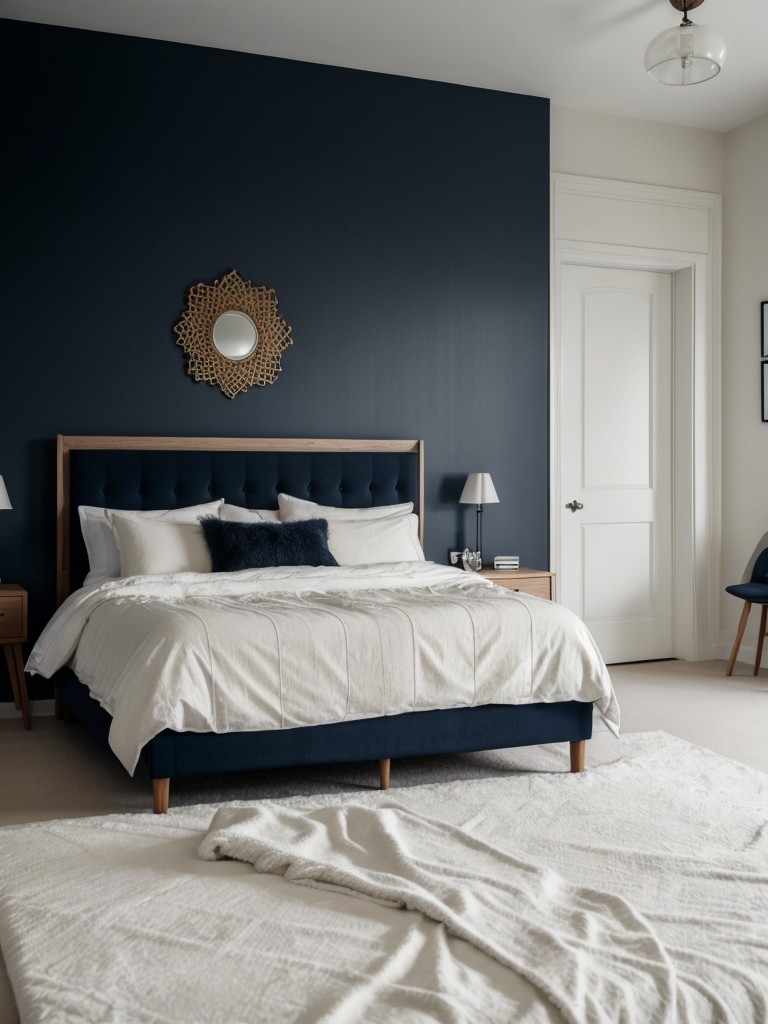 Navy Decor Accents for an Elegant Apartment Bedroom