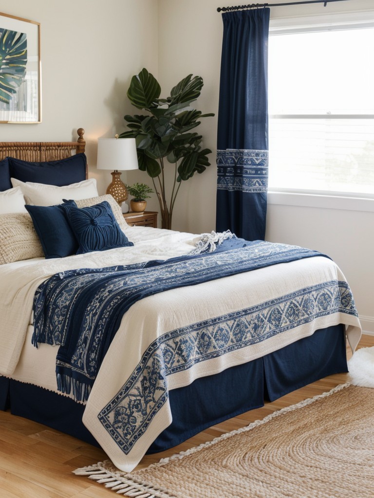 Boho Chic Bedroom: Stylish Retreat with Navy Accents