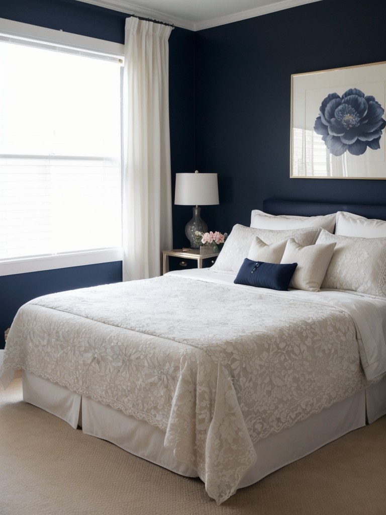 Navy accents for a chic apartment bedroom