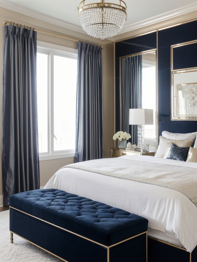 Glam Navy Bedroom - Add Bench for Luxurious Vibes!