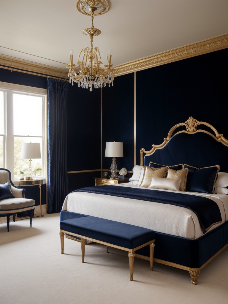 Luxurious Navy Bedroom Ideas: Velvet & Satin Glam for your Apartment!