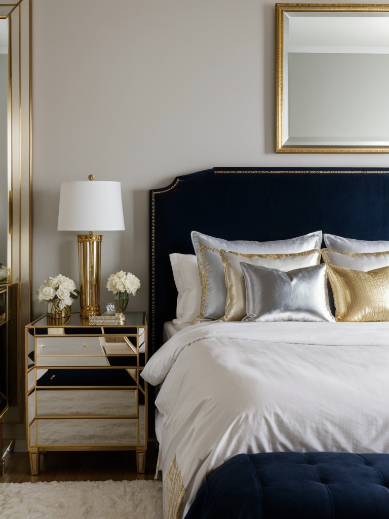 Chic Navy Bedroom Ideas: Elevate Your Space with Metallic Accents!