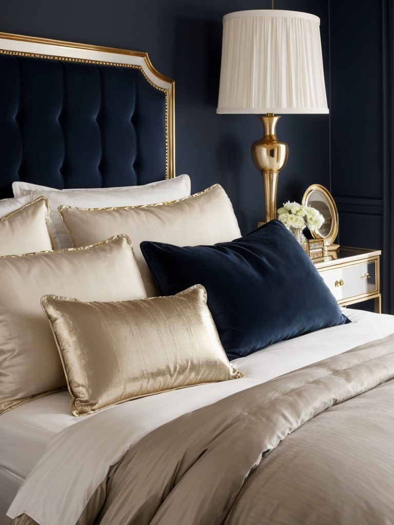 Navy Bedroom Glam: Luxe Accents for a Stylish Escape