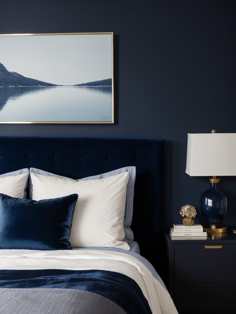 Navy Velvet Bliss: Elevate Your Bedroom with a Rich Blue Apartment Escape