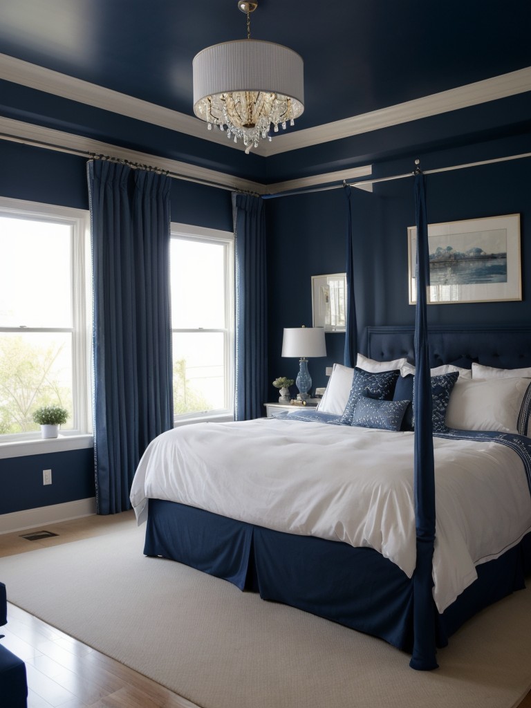 Navy Bedroom Elegance: Get Inspired by Dramatic Drapes!