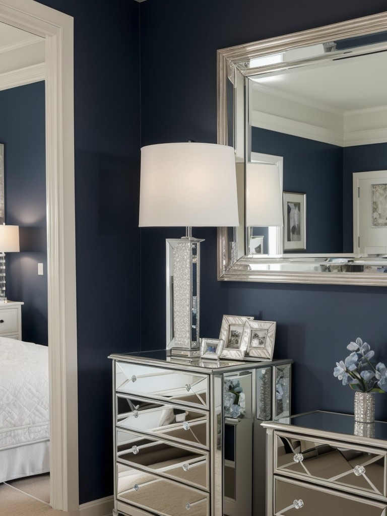 Navy Bliss: Stylish Apartment Decor with Silver Accents