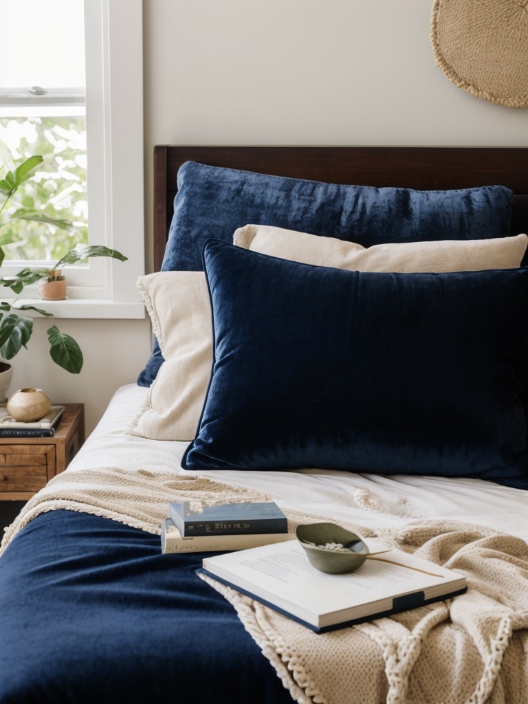 Velvet Navy Bliss: Cozy Up in Your Boho Bedroom Retreat