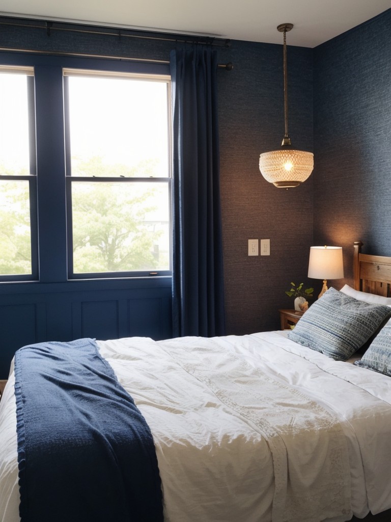 Navy Dream: Relaxing Bedroom Ambiance with Chic Lamps