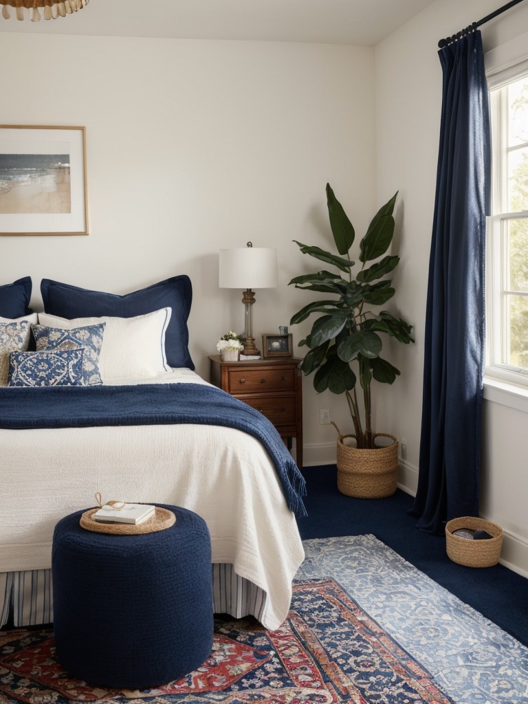 Cozy Navy Bedroom Vibes: Add a Plush Rug for Extra Comfort