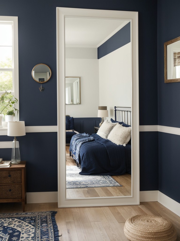 Navy-Inspired Mirror Magic: Expand Your Apartment's Space!