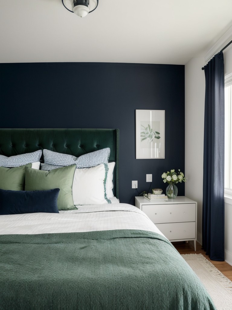 Modern Apartment Bedroom with Navy and Green Decor