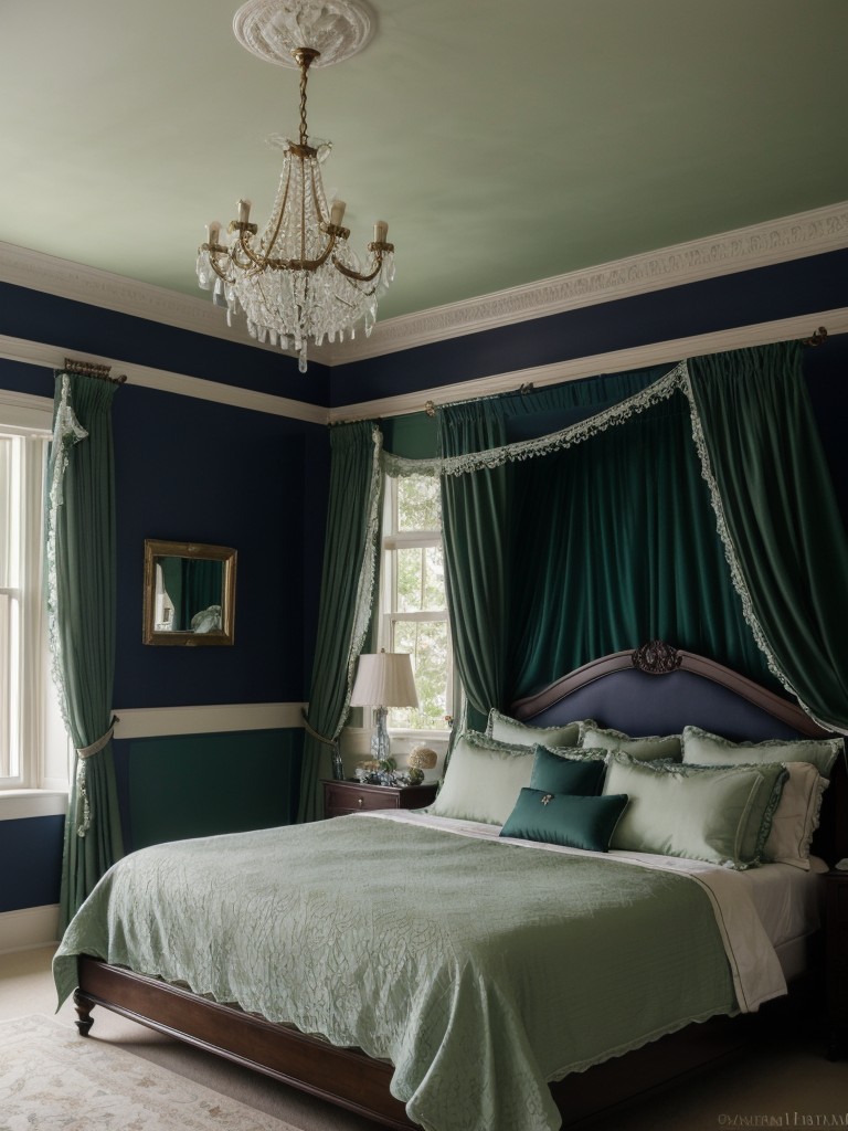 Enchanting Bedroom Retreat: Navy and Green Canopy Dreams