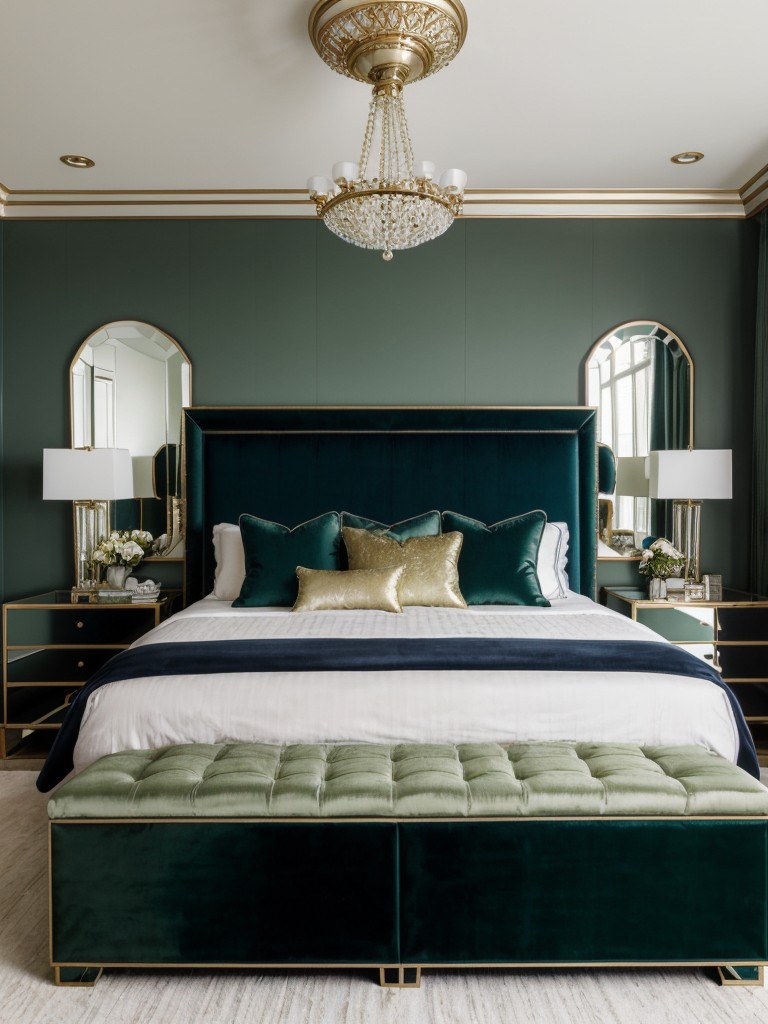 Opulent Bedroom Inspo: Elevate your space with navy and green accents!