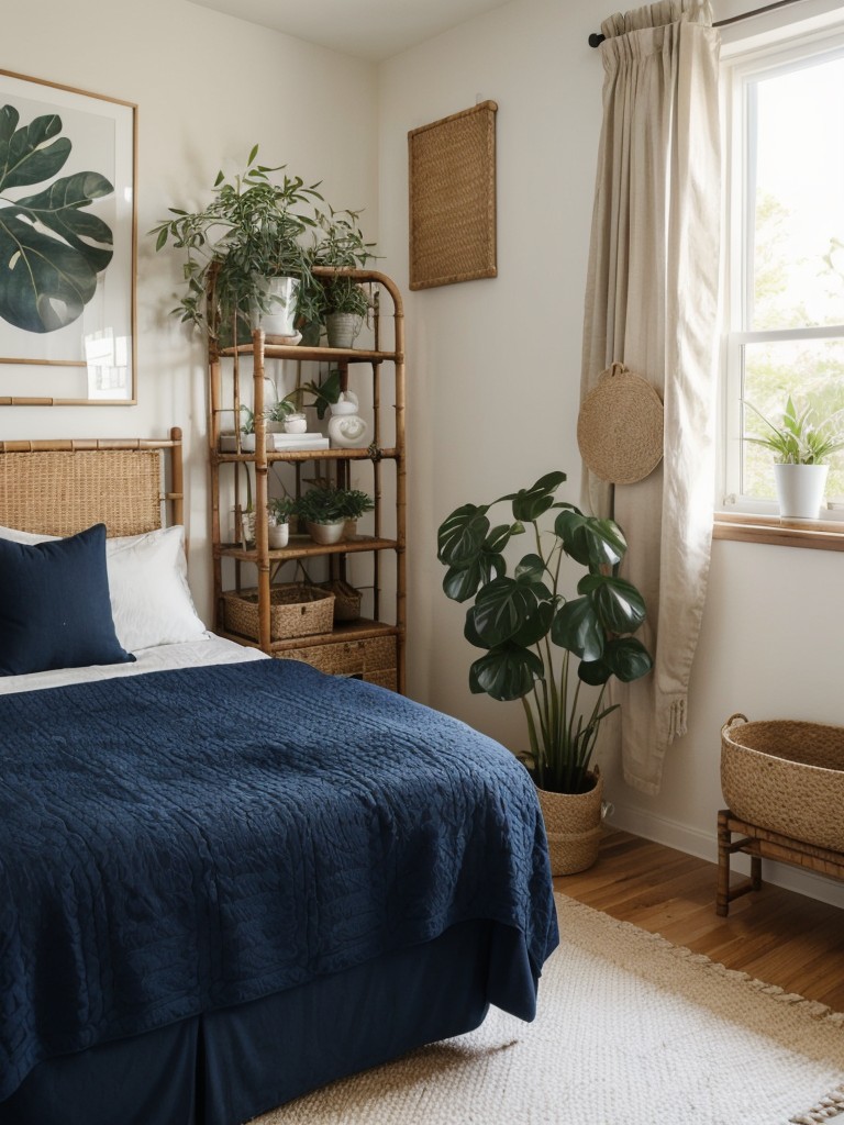 Nature-inspired Navy Bedroom Decor: Botanical Prints & More!