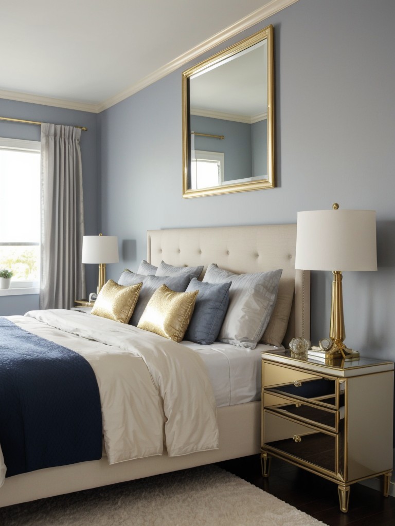 Opulent Metallic Accents for a Navy Bedroom.