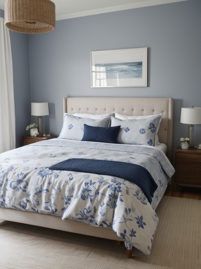 Chic Navy Bedroom Decor: Mix Patterns and Textures for a Serene Abode