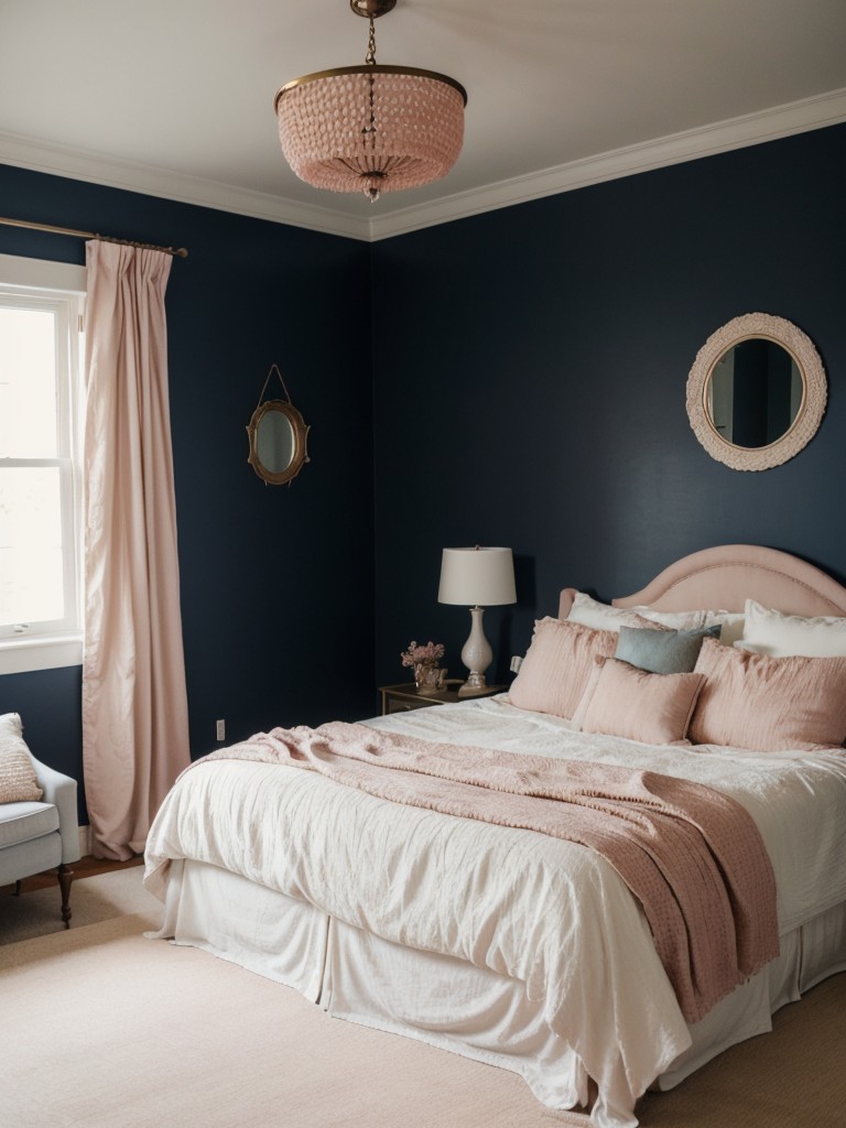 Stylish Apartment Inspiration: Navy and Blush Bedroom Decor Ideas