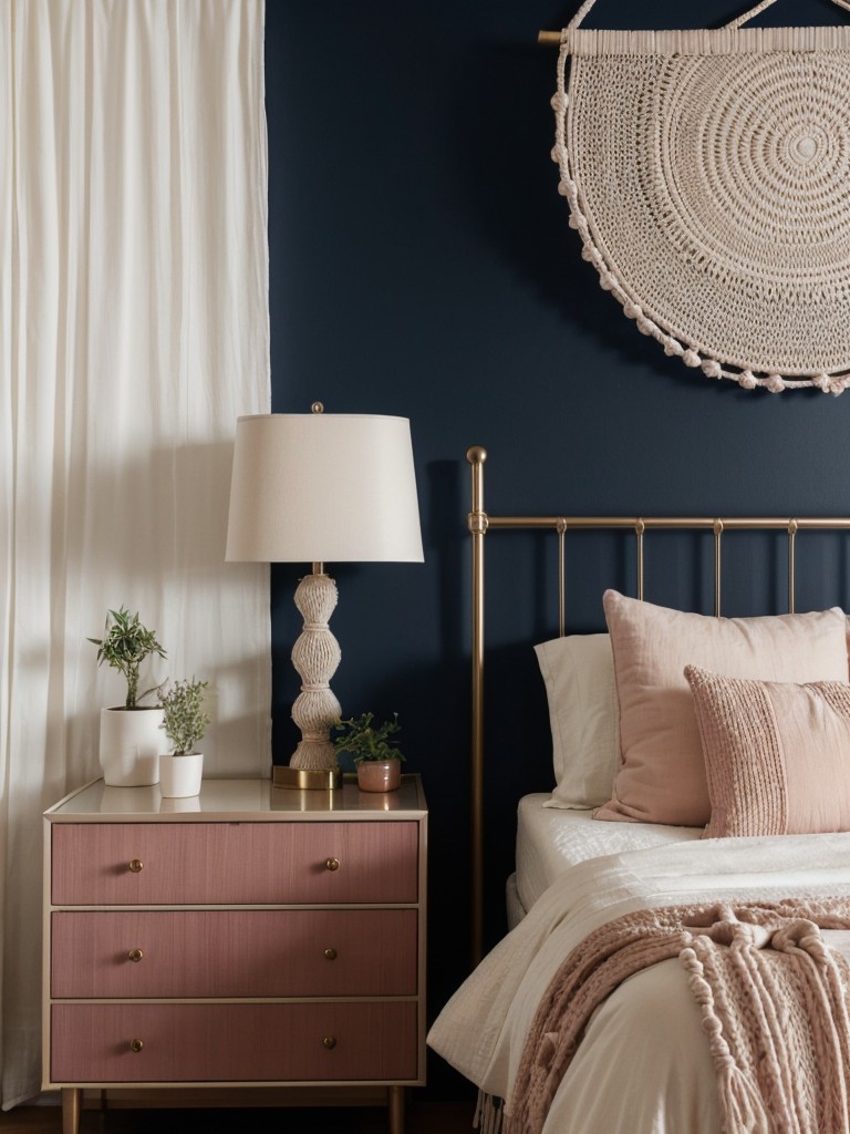 Romantic Navy and Blush Bedroom Decor: Modern Bohemian Fusion