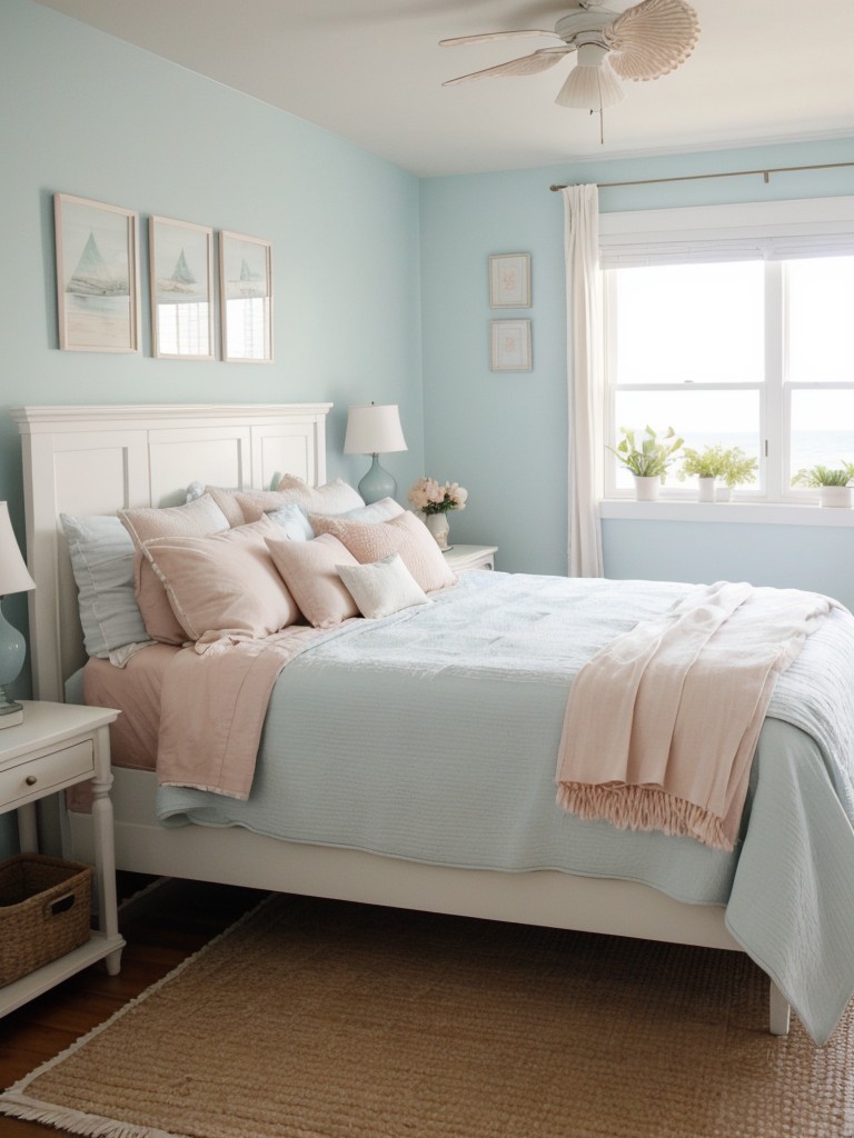 Coastal Charm: Create a romantic beachy bedroom with navy and blush tones.