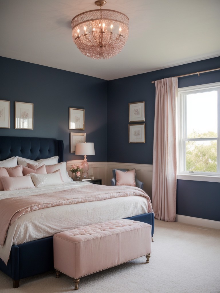 Stunning Apartment Décor Ideas: Navy and Blush Bedroom