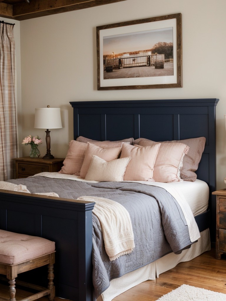 Rustic Romance: Transform Your Bedroom with Navy and Blush