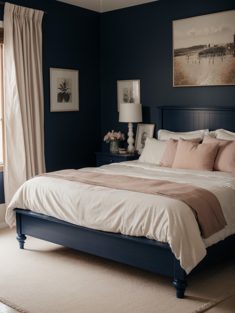 Stunning Apartment Decor: Navy & Blush Romantic Bedroom