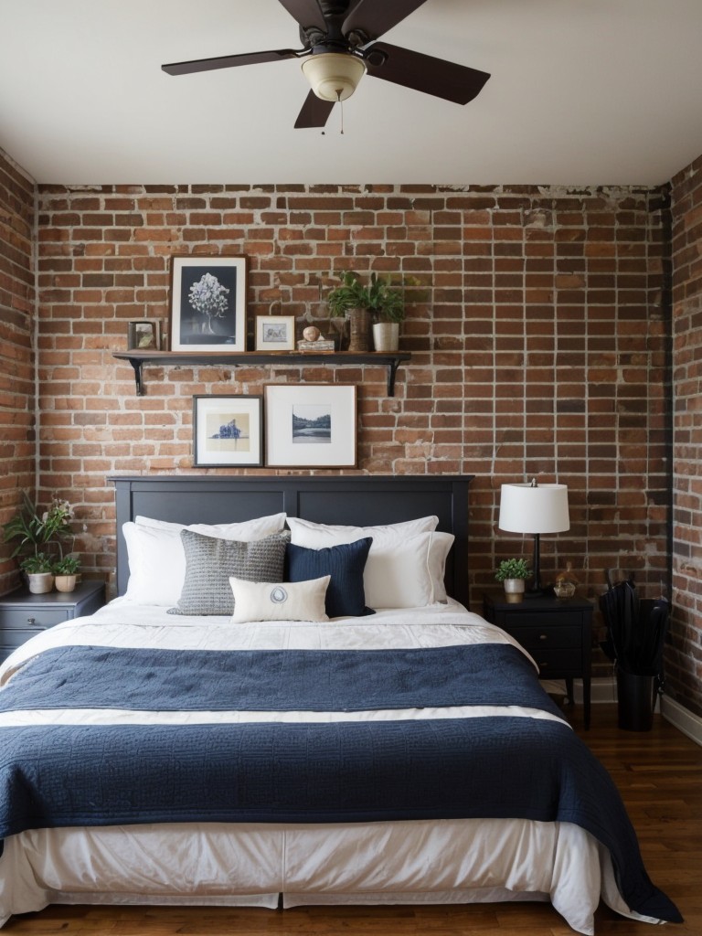 Navy Bedroom Decor: Embrace Urban Vibes with Exposed Brick Walls