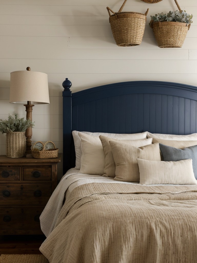 Charming Farmhouse-Inspired Navy Bedroom Decor