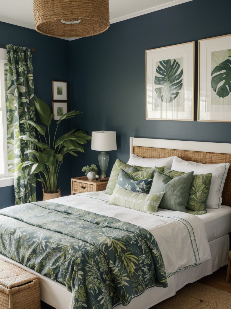 Transform Your Bedroom into a Tranquil Oasis with Navy and Botanical Decor!