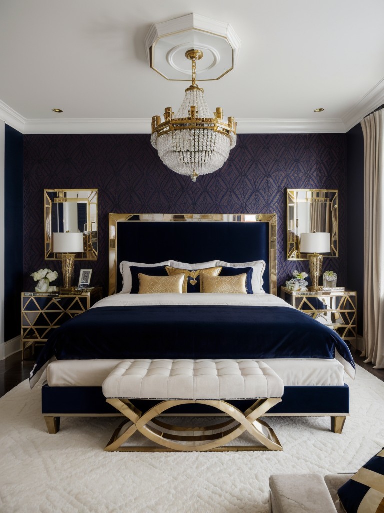 Glam up your bedroom with Art Deco-inspired navy decor!