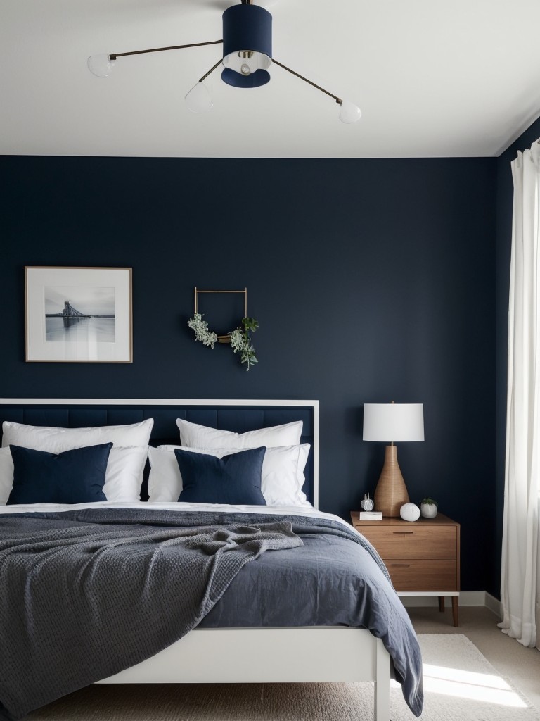 Navy Bliss: Elevate Your Apartment with Minimalist Scandinavian Bedroom Decor