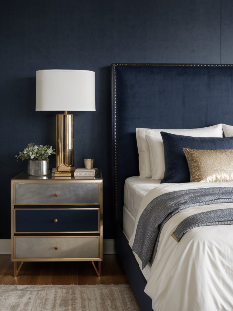 Modern Apartment: Navy & Metallic Bedroom Decor