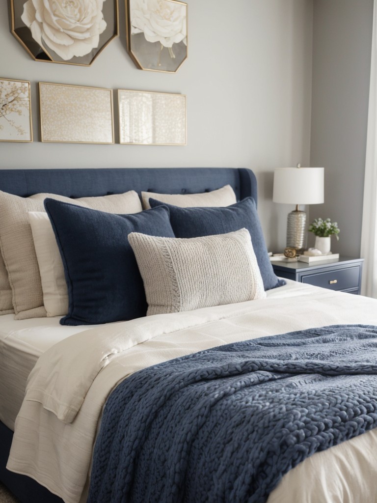 Cozy Retreat: Transform Your Bedroom with Navy and Metallics