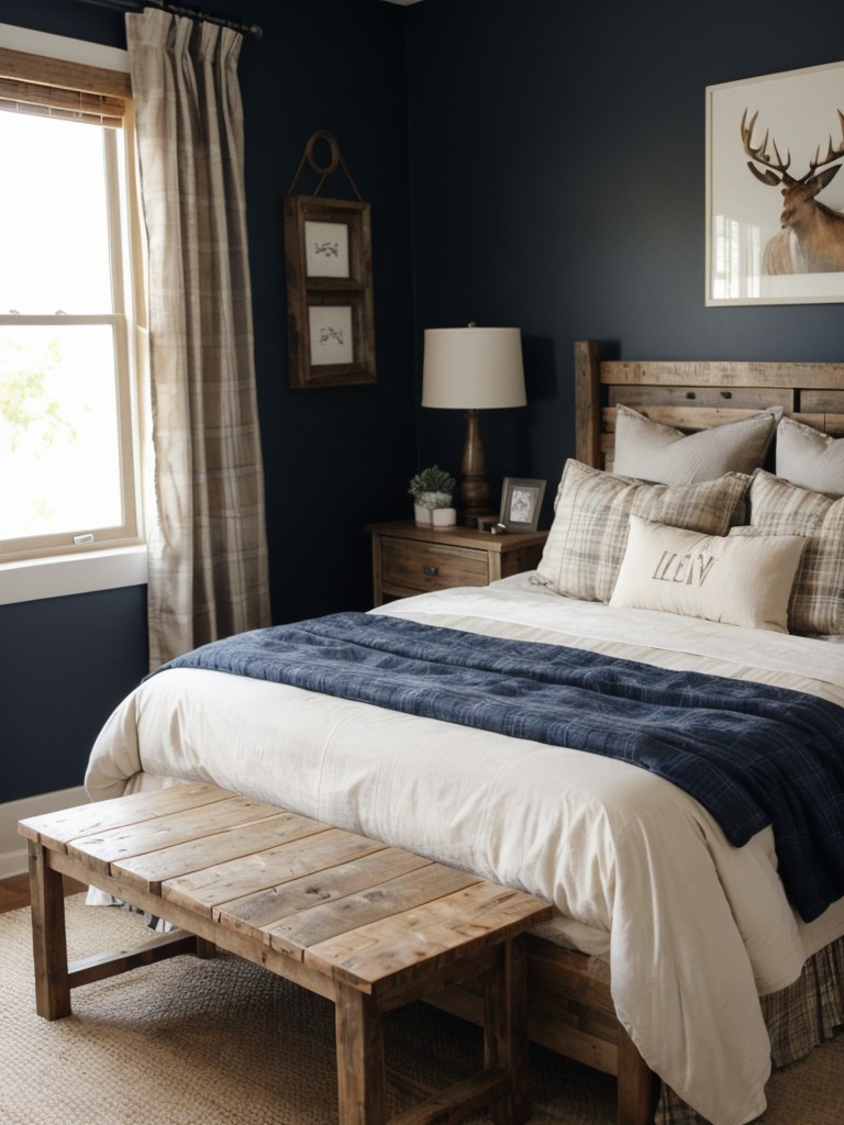 Cozy Rustic Bedroom: Navy & Neutral Decor Ideas