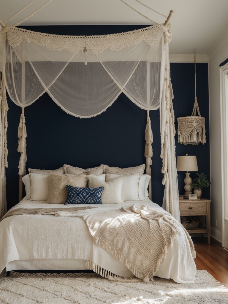 Turn Your Bedroom into a Dreamy Boho Oasis with Navy and Neutral Decor