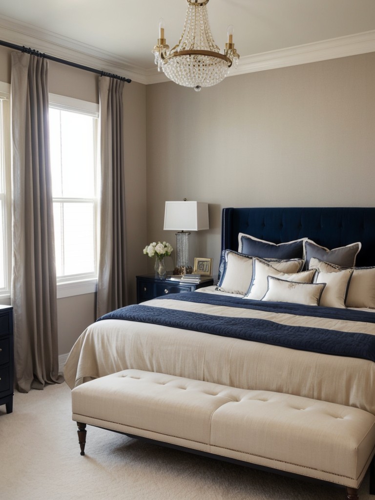 Go Hollywood: Glam up your bedroom with navy and neutral decor!