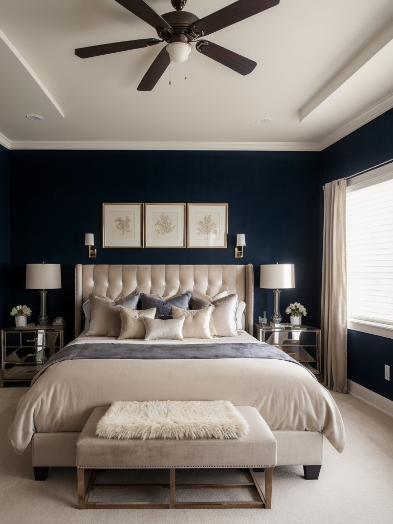 Redefine Your Bedroom with Navy & Neutrals - Indulge in Velvet Luxury!